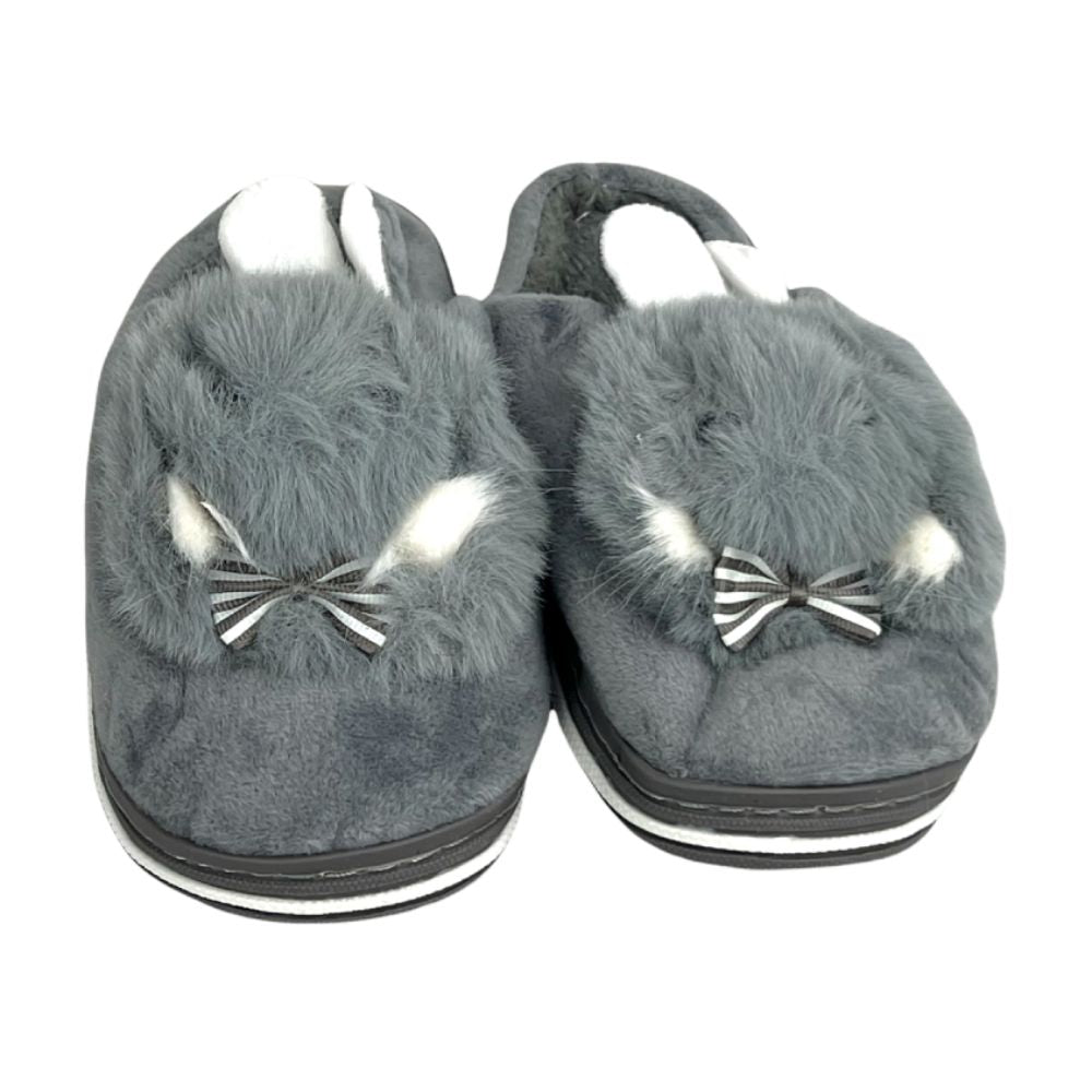 Cute plush bunny slippers designed with soft fleece lining, comfortable fit, and anti-slip thick sole for indoor walking.