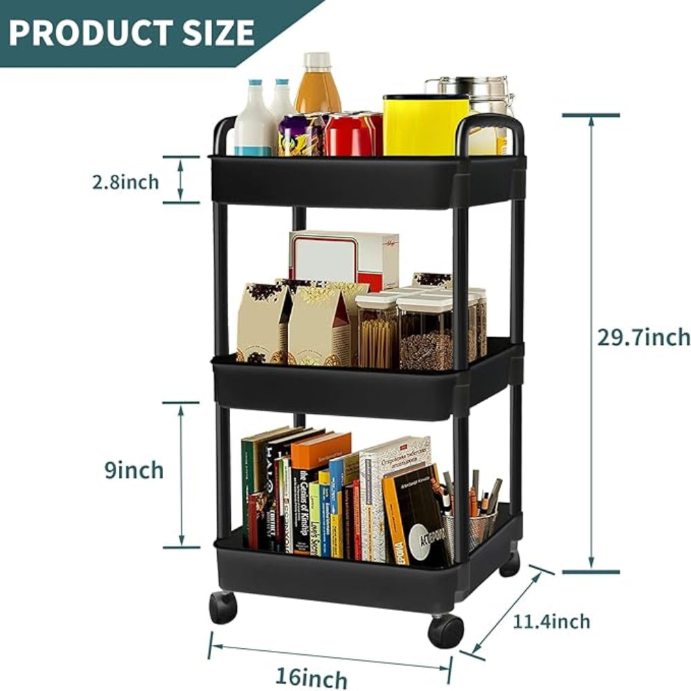Compact 3 tier rolling storage organizer for small spaces