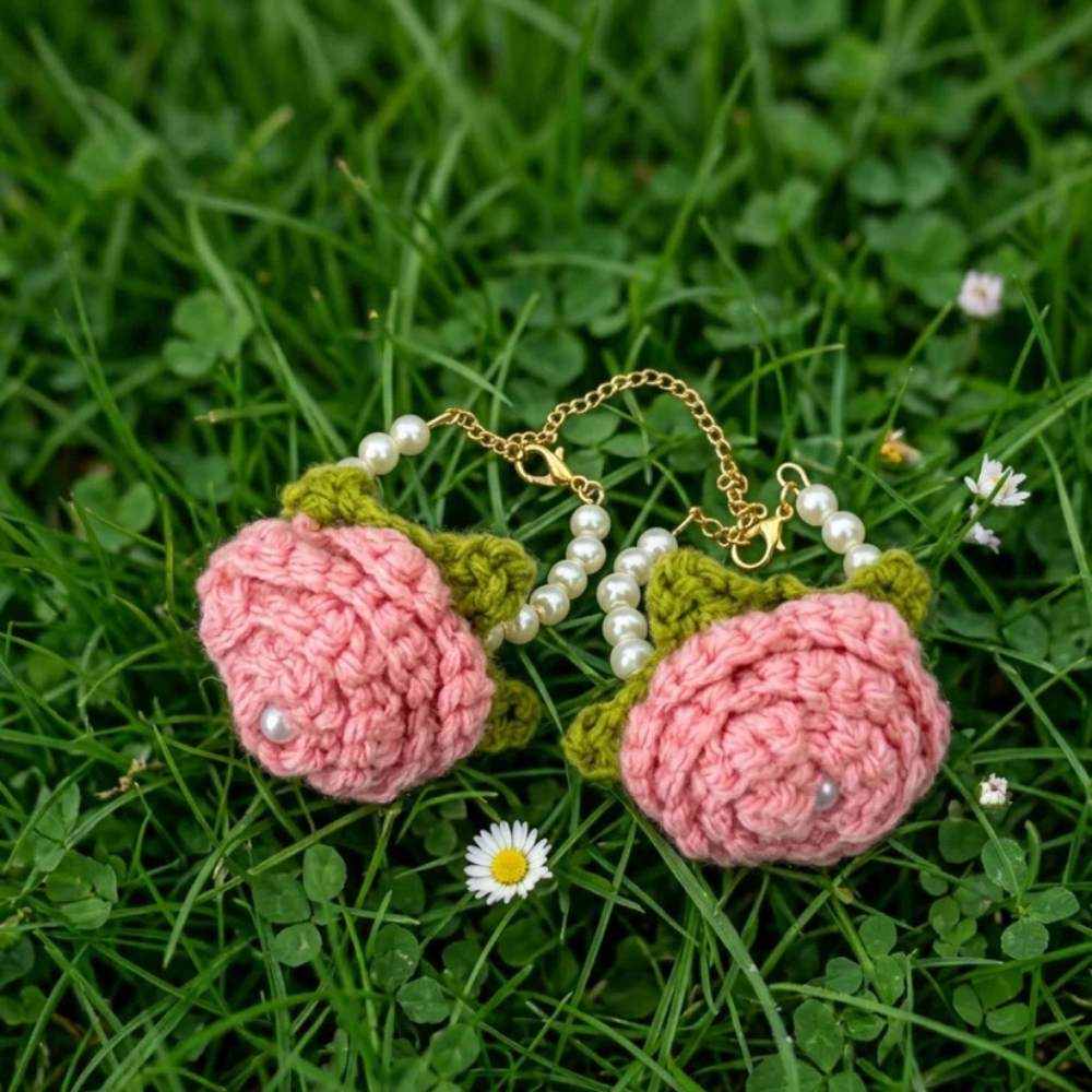 Crochet pink baby gajry, handmade baby wrist flower accessory for gifting in Pakistan