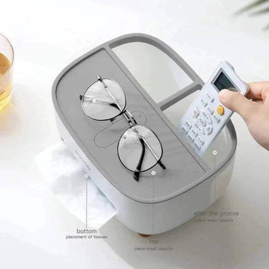 Multipurpose Desktop Tissue Box Organizer, simple holder with compartments for desk use in Pakistan