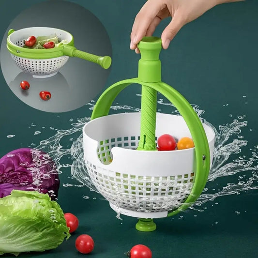 Vegetable washing and draining basket with built in spinner