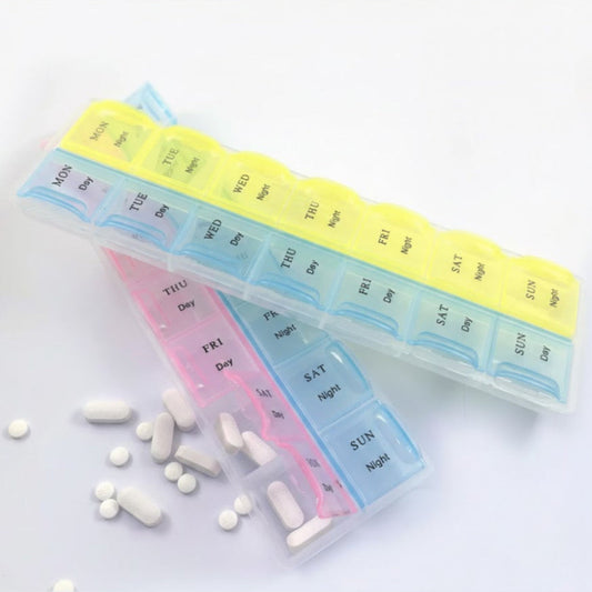 14 slot weekly pill organizer for daily medicines