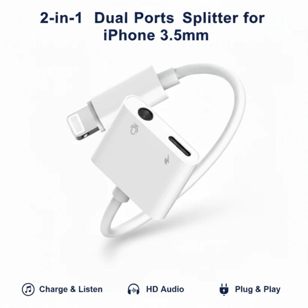 2-in-1 Dual Port Audio Splitter for iPhone, connect charger and headphones at same time in Pakistan