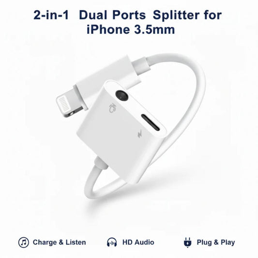 2-in-1 Dual Port Audio Splitter for iPhone, connect charger and headphones at same time in Pakistan