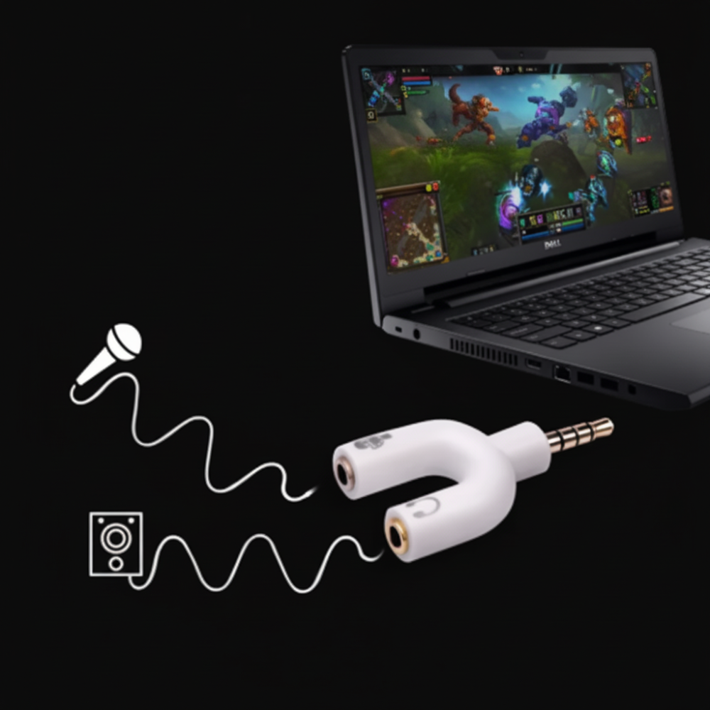 3.5mm headphone splitter showing male and dual female jacks