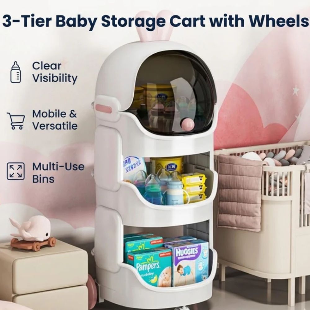 3-Tier Baby Storage Cart with Wheels, mobile organizer for baby items at home in Pakistan
