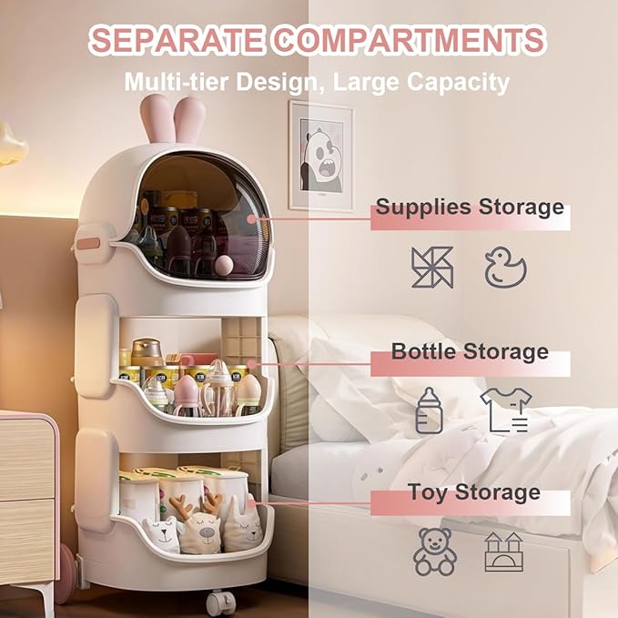 3-Tier Baby Storage Cart with Wheels