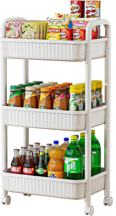 3-Tier Rolling Utility Cart with Wheels & Handle-White