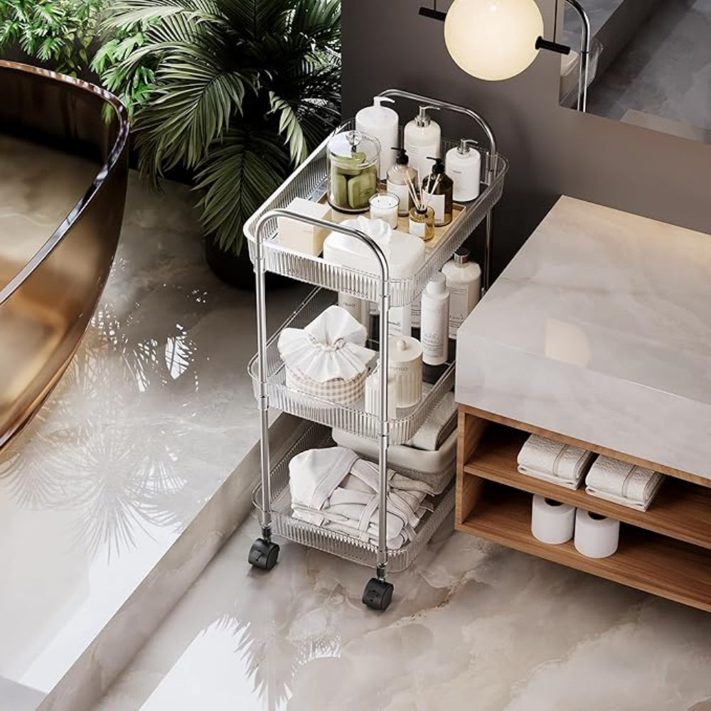 Acrylic rolling storage cart with 3 tiers