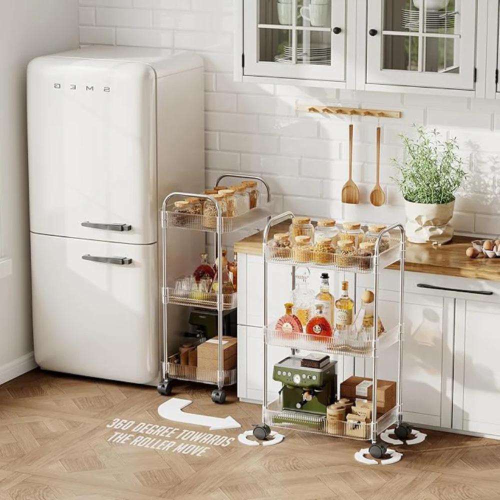 3-Tier Acrylic Rolling Storage Cart, space saving utility storage cart with three shelves for home in Pakistan