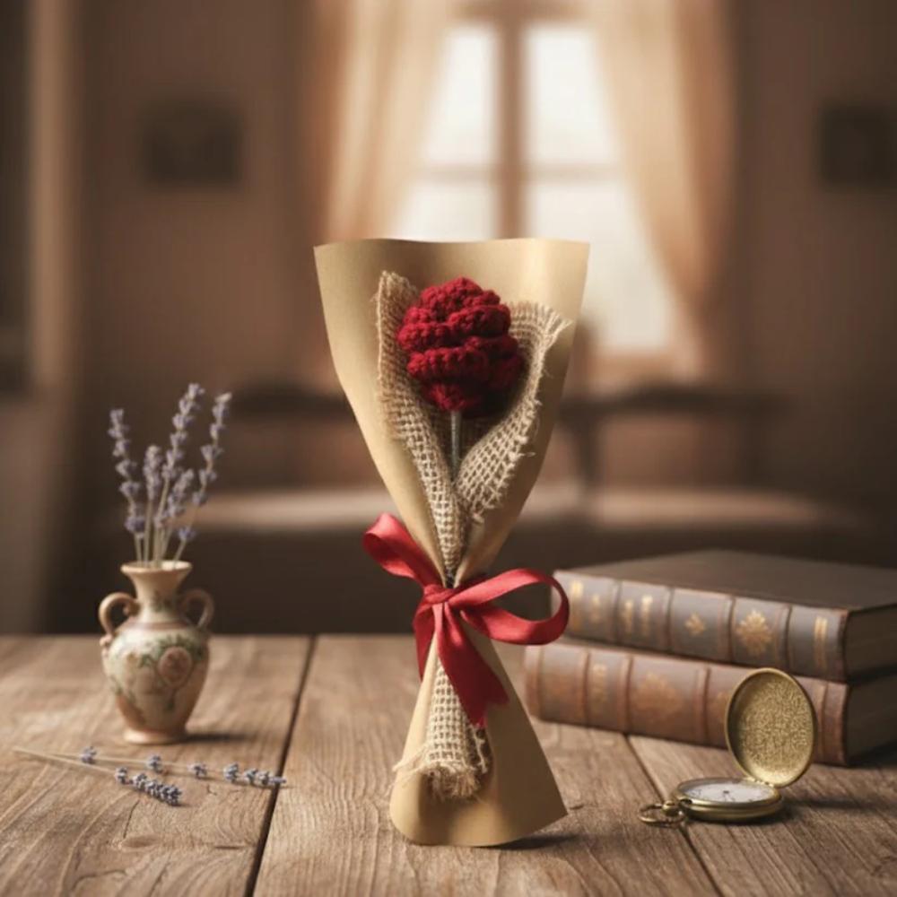 Crochet Red Rose Flower, traditional handmade rose for Gifting in Pakistan