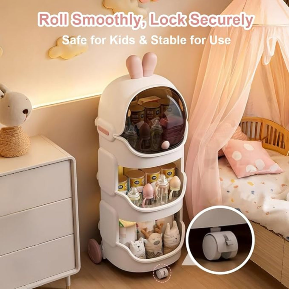 Baby storage cart for diapers toys and feeding accessories