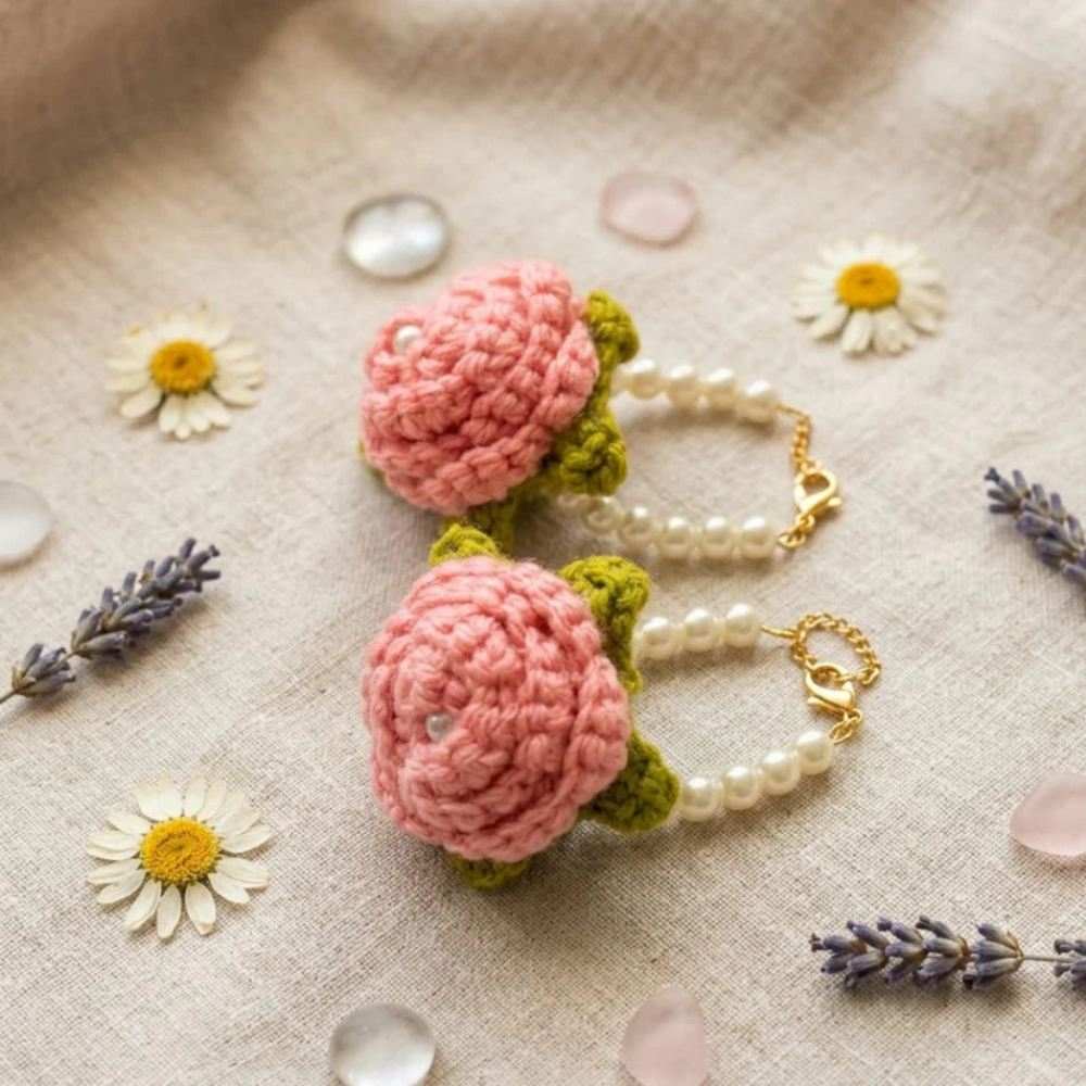 Crochet pink baby gajry, soft handmade wrist floral accessory for babies in Pakistan