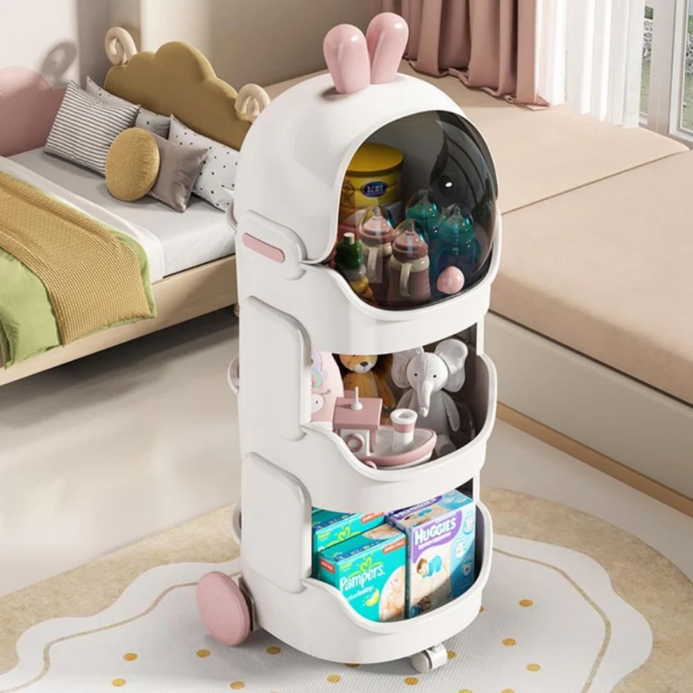 3-Tier Baby Storage Cart with Wheels, bunny cart for storing baby essentials in Pakistan