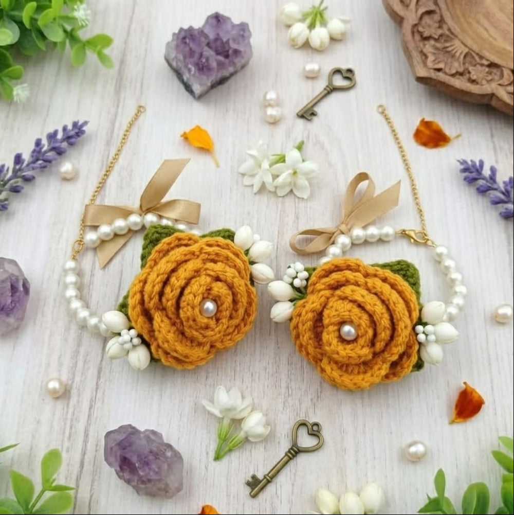 Orange crochet gajra for wedding and bridal look
