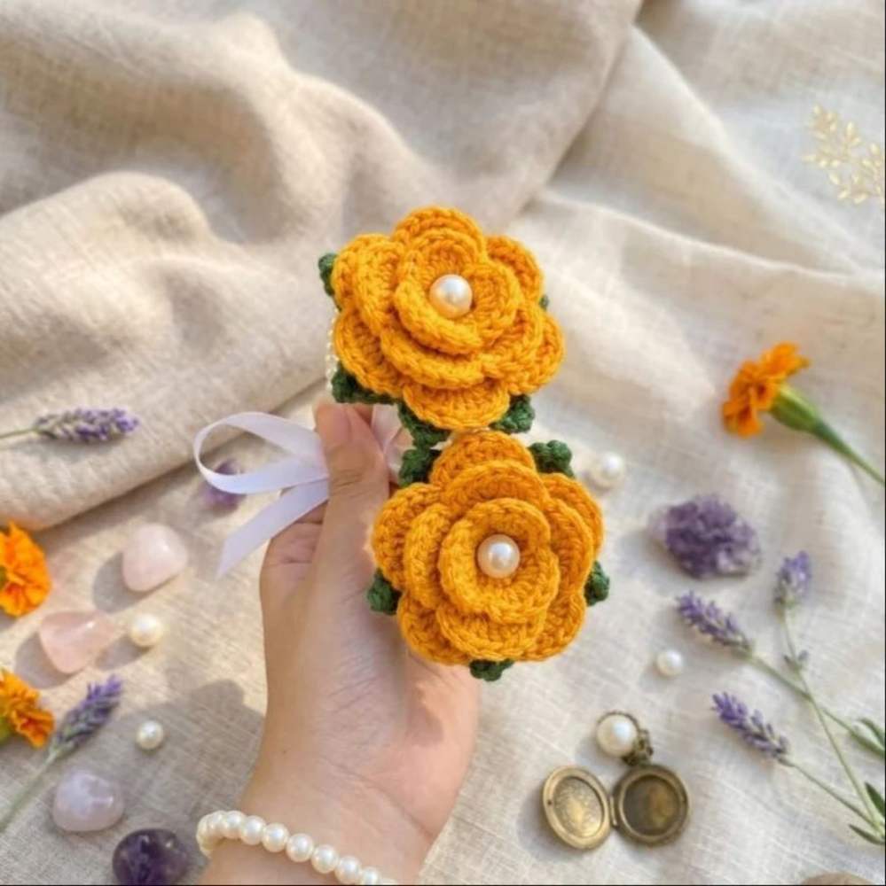 Crochet Orange Gajry for Girls, traditional crochet bracelet for mehndi use in Pakistan