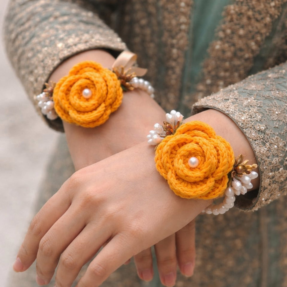 Soft yarn crochet gajra orange comfortable to wear