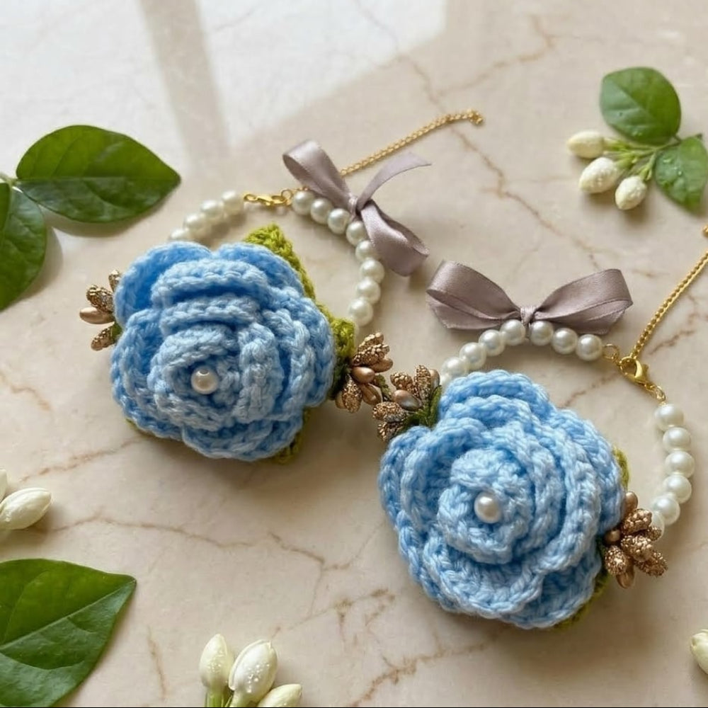 Light blue crochet gajra for wrist and hair styling