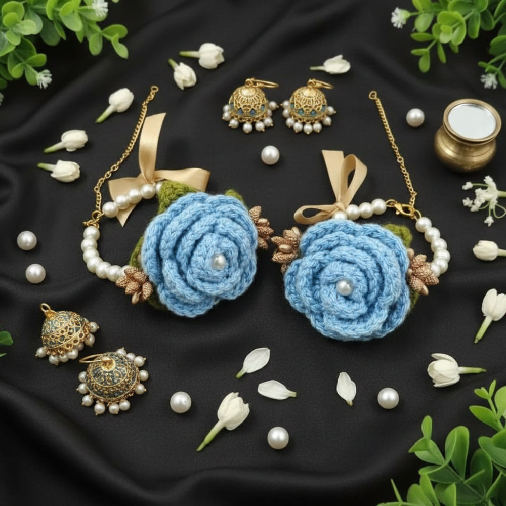 Light blue crochet gajra for wedding and bridal look