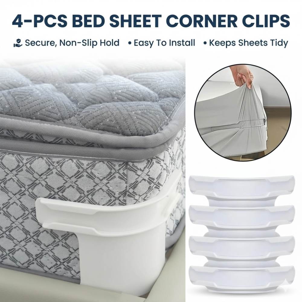 4-Pcs Bed Sheet Holder & Corner Clips, adjustable bedsheet clips for keeping bed sheets tight in Pakistan