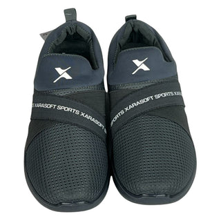 Men's breathable grey mesh shoes with flexible lightweight sole, easy slip-on fit, and everyday casual style.