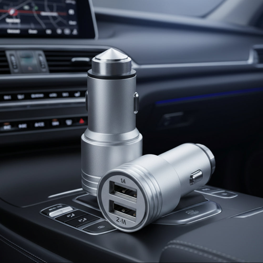 2-in-1 bullet USB car charger ideal for travel and daily driving