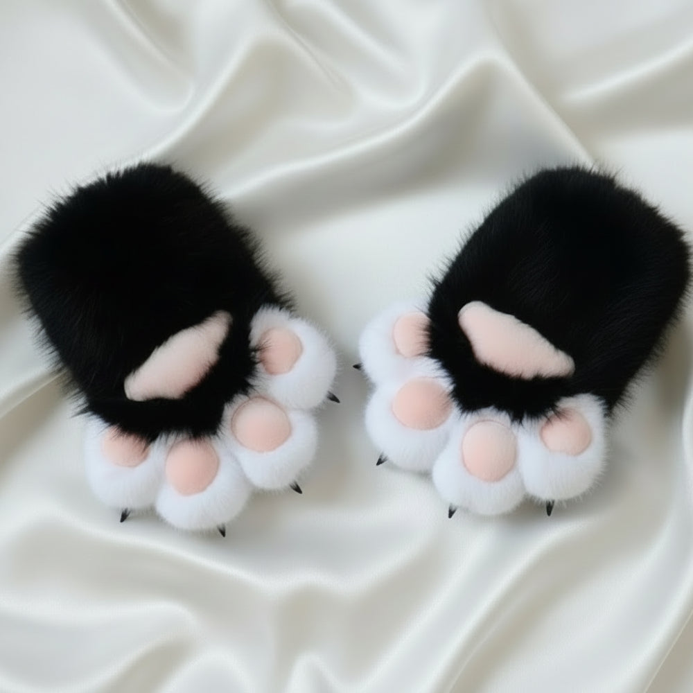 Cat paw gloves worn on hands for warmth