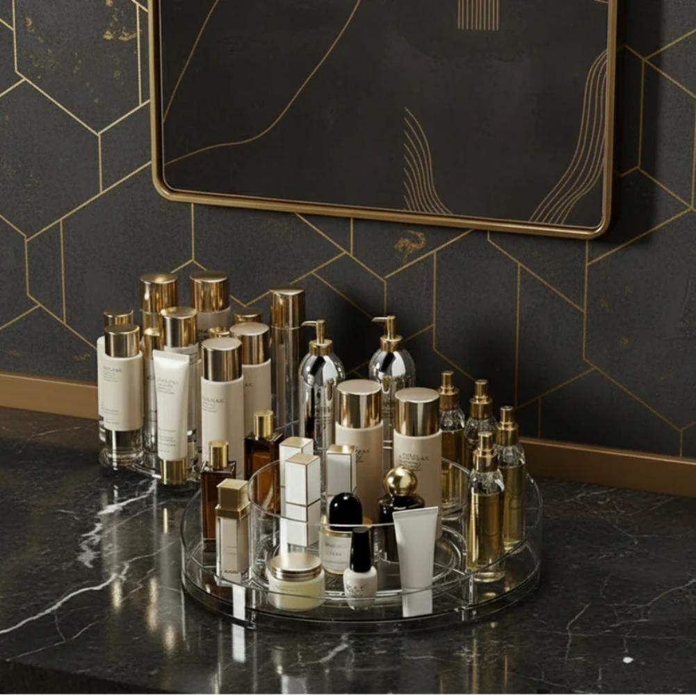 360° Rotating Makeup Organizer, storage stand for cosmetics and skincare items in Pakistan