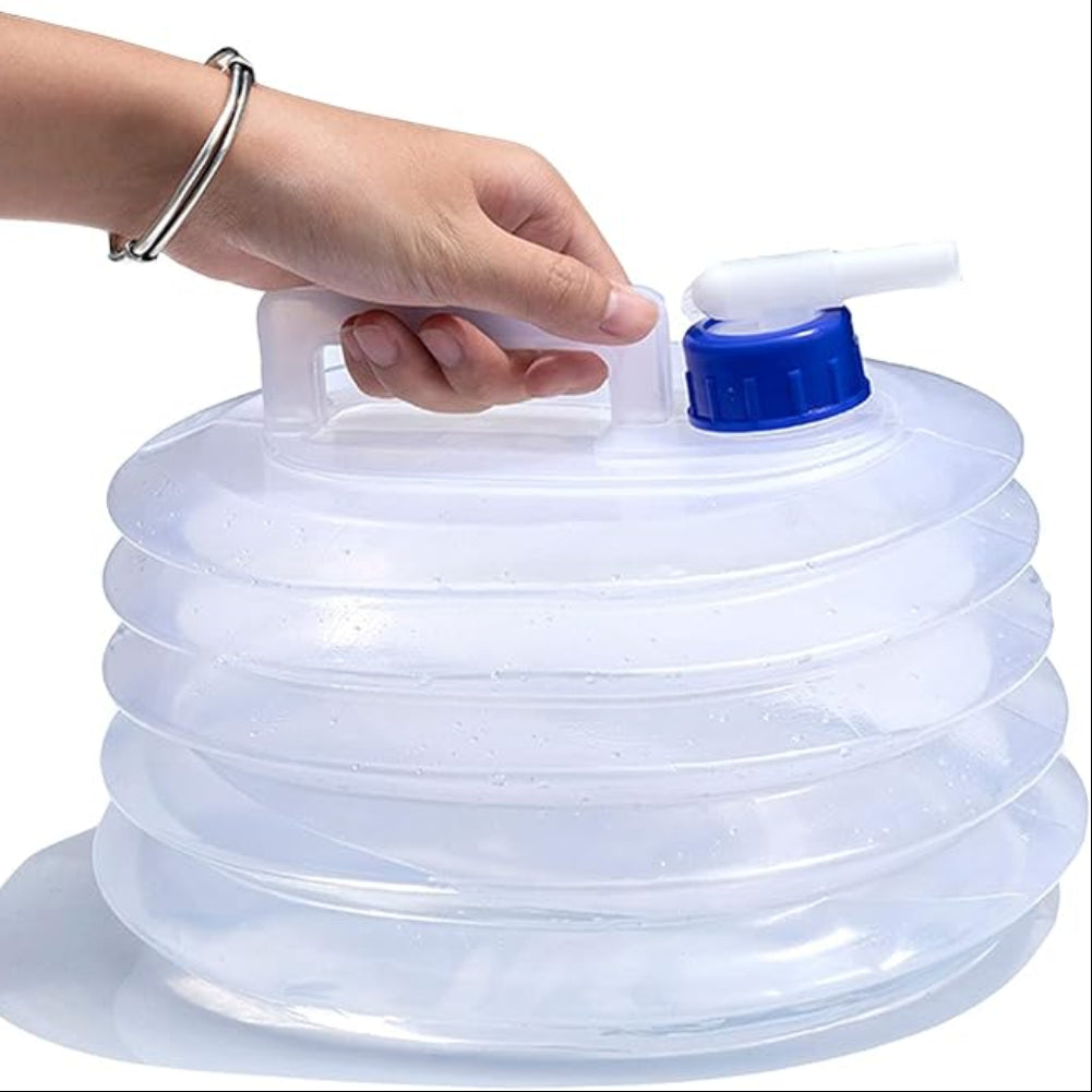 Collapsible 5L water bottle folded for easy storage