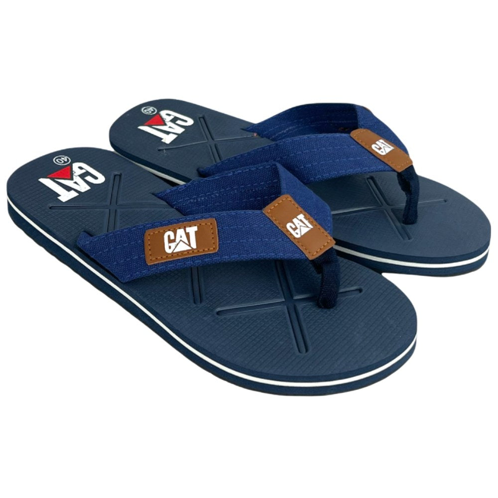 Men's flip flops with soft fabric straps, cushioned footbed, and textured anti-slip sole for comfortable daily wear.