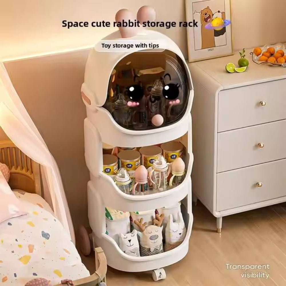 Compact baby storage cart with wheels for small spaces