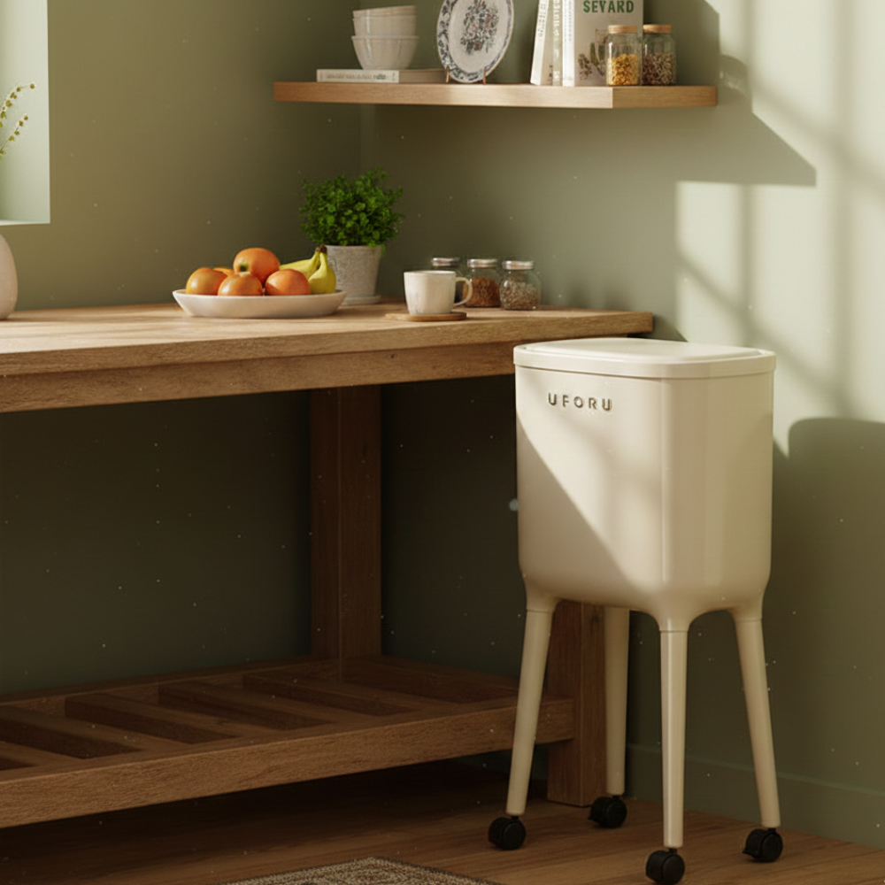 Compact size 16L trash can with wheels for small spaces