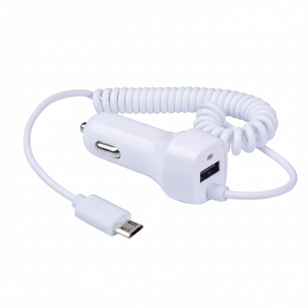 Compact USB car charger with built in stretchable cable