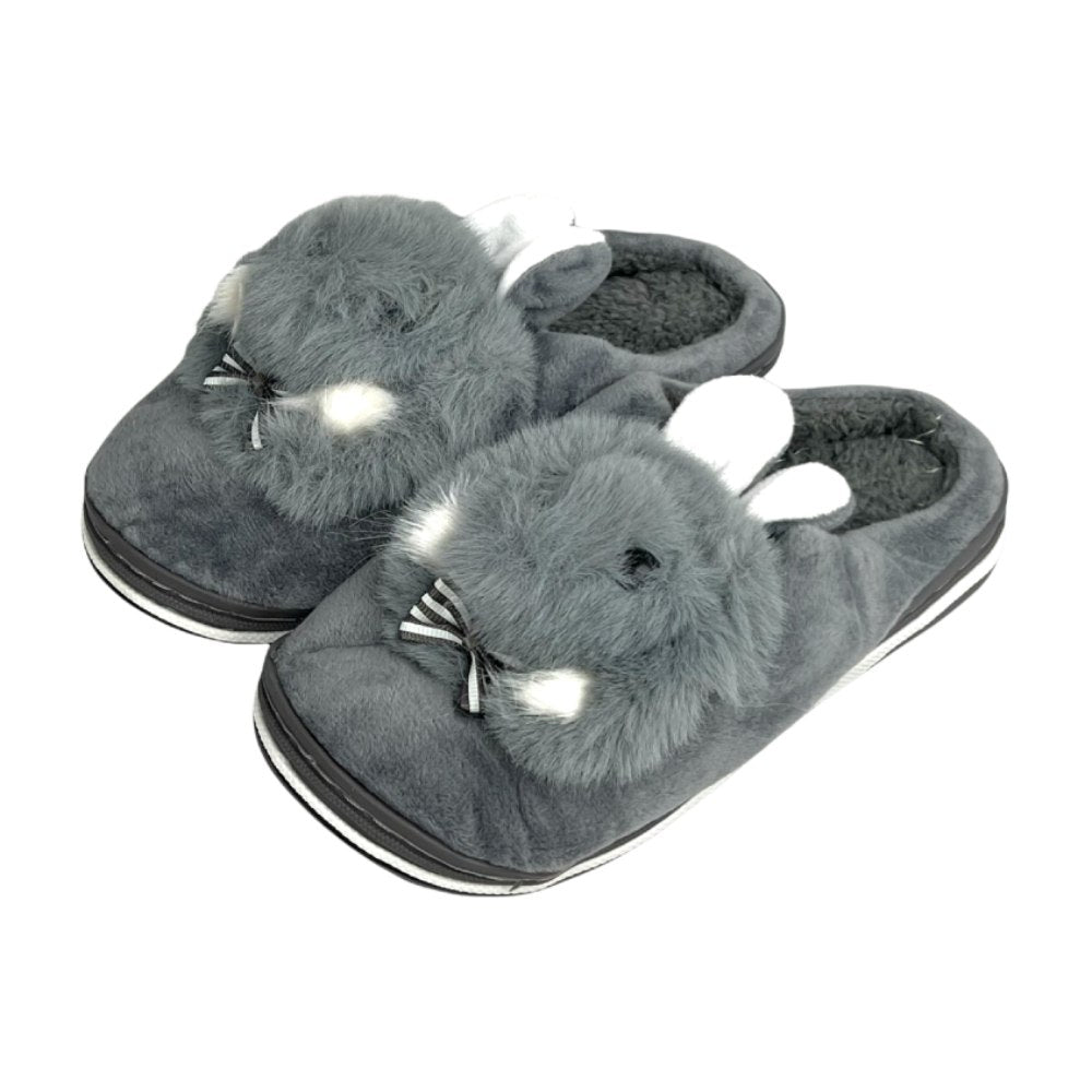 Cozy bunny house slippers made with soft plush fabric, warm lining, and a supportive thick sole for indoor comfort.