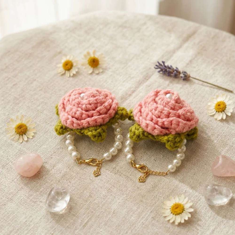 Crochet pink baby gajry, lightweight floral wrist gajra for newborn babies in Pakistan