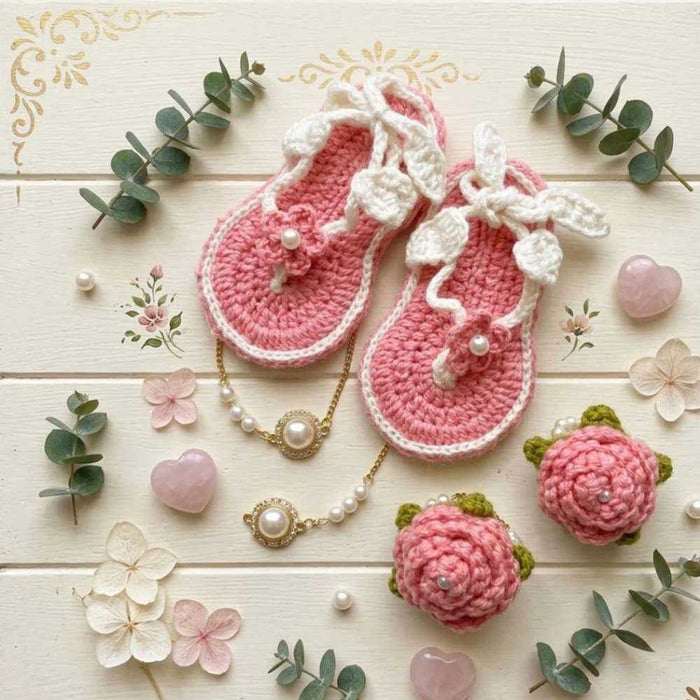 Crochet Baby Shoes + Gajry, lightweight baby shoes with matching gajra for events in Pakistan