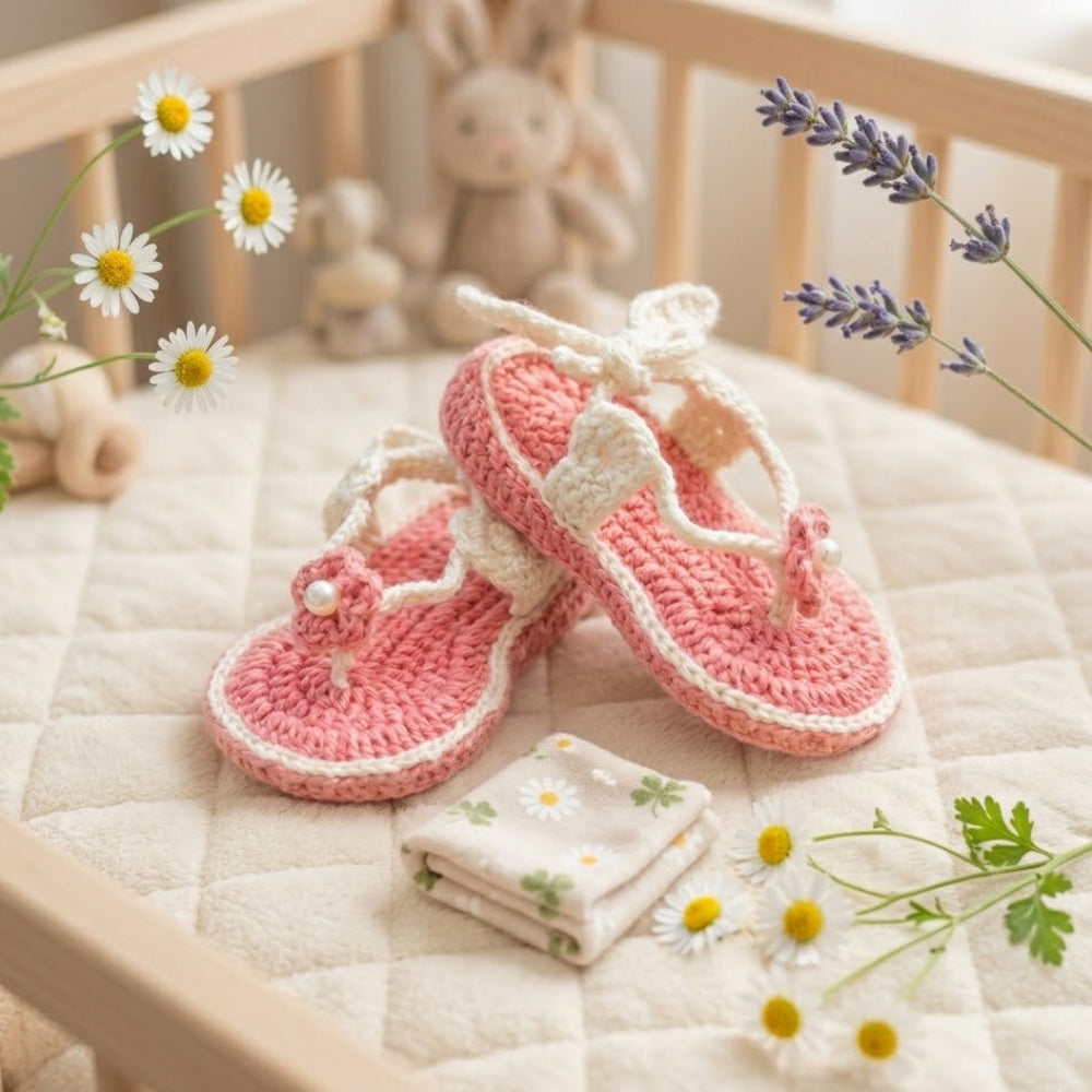 Soft handmade crochet baby shoes detailed design