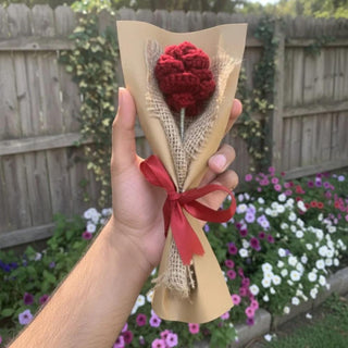 Crochet Red Rose Flower, soft yarn flower for room decor and gifting in Pakistan