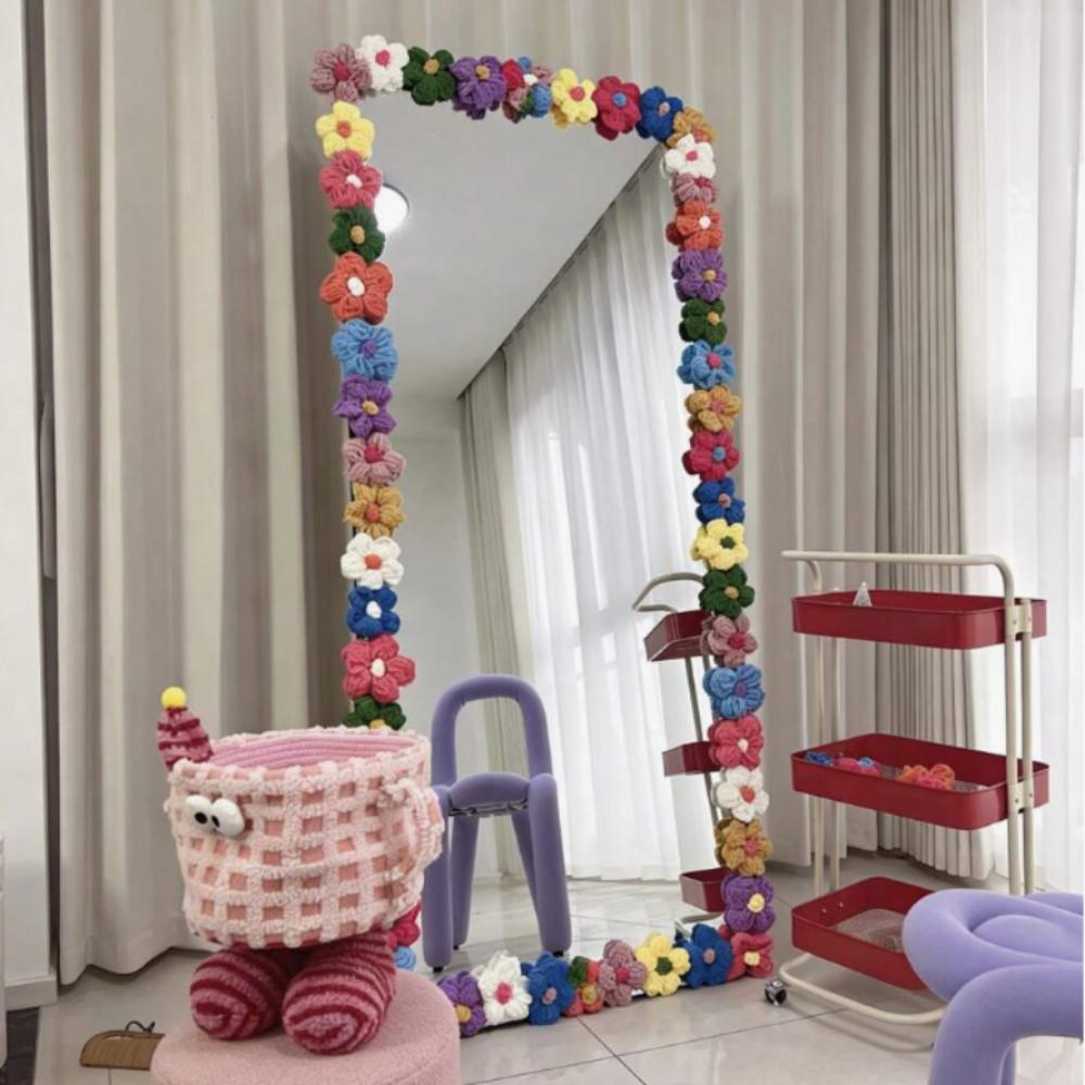 Handmade Crochet Flowers for Mirror Decor DIY, colorful crochet flowers for wall & mirror decor in Pakistan
