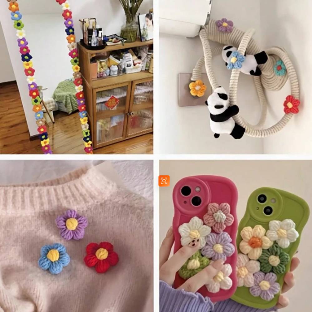 Handmade Crochet Flowers for Mirror Decor DIY, soft handmade crochet flowers for craft projects in Pakistan