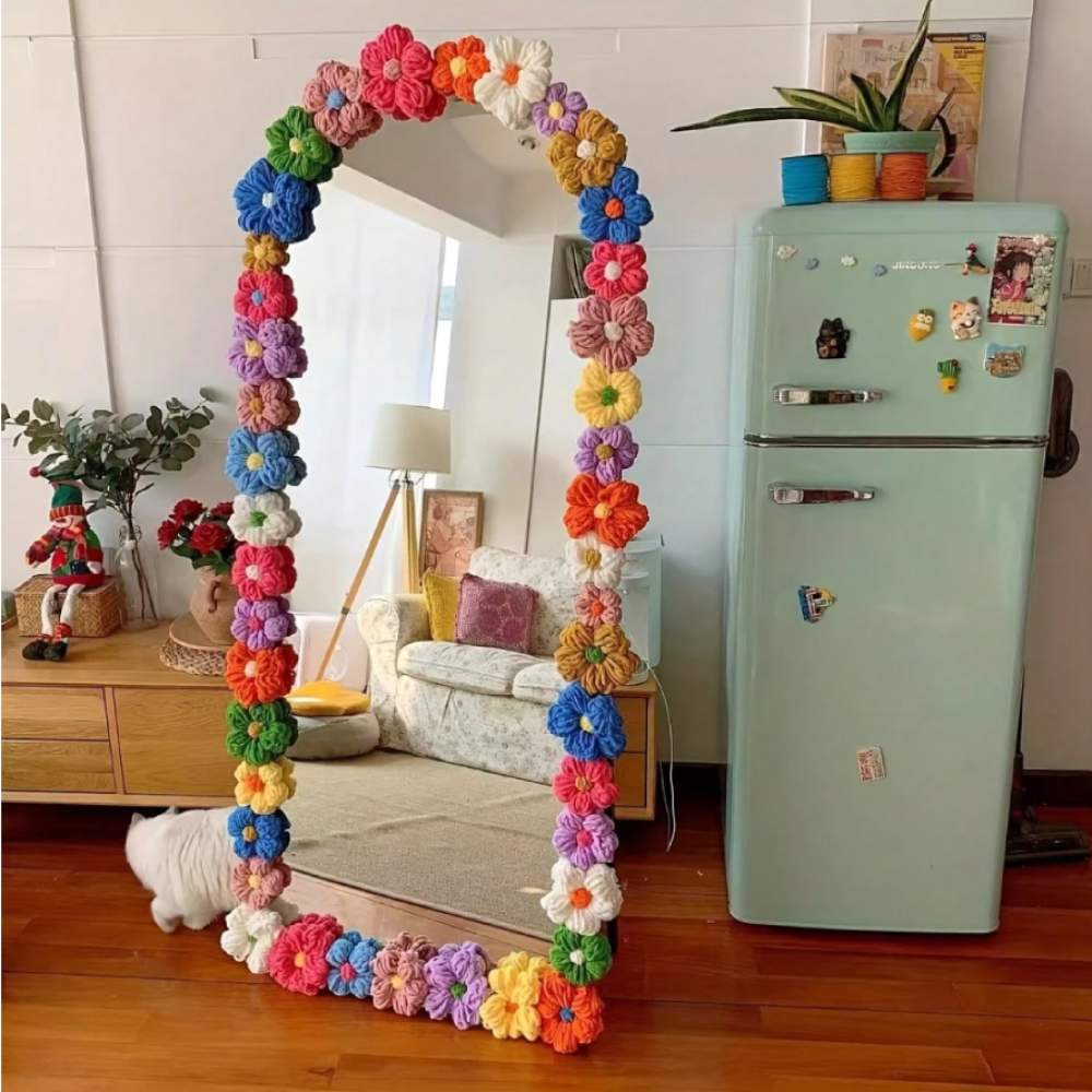 Handmade Crochet Flowers for Mirror Decor DIY, colorful crochet flowers for craft & decor in Pakistan