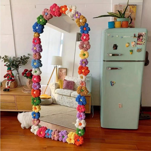 Handmade Crochet Flowers for Mirror Decor DIY, colorful crochet flowers for craft & decor in Pakistan