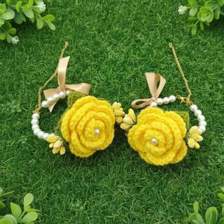 Yellow Crochet Gajry for Girls, soft floral wrist accessory for weddings and events in Pakistan