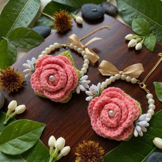 Pink Crochet Gajry for Girls, soft floral wrist accessory for weddings and events in Pakistan