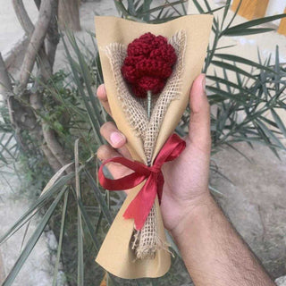 Crochet Red Rose Flower, compact handmade crochet flower for decoration and gifting in Pakistan