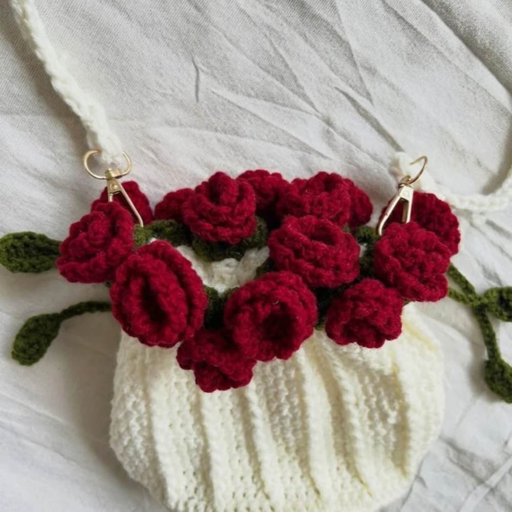 Handmade Crochet Rose Bag for Girls, beautiful handmade yarn bag for girls for everyday use in Pakistan
