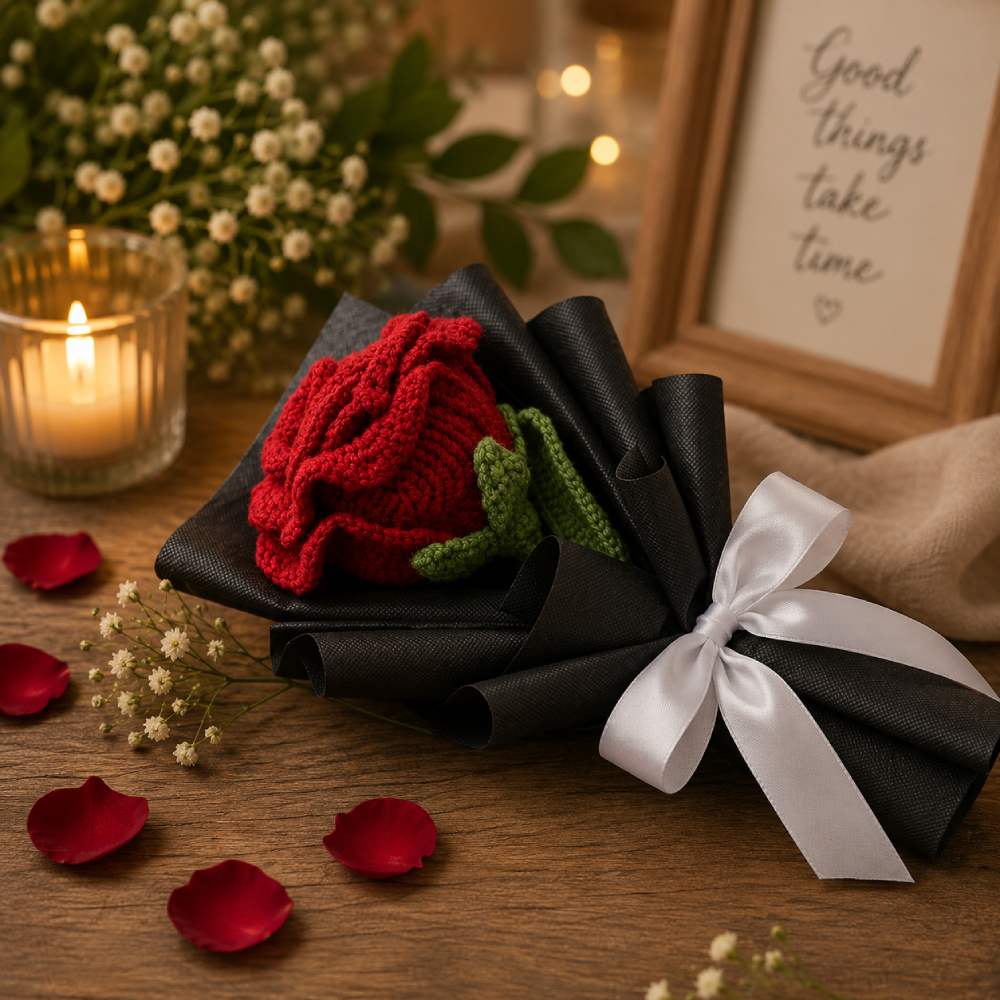 Crochet Thai Red Rose Bouquet for Wedding & Gift, handmade gift bouquet for special occasions in Pakistan