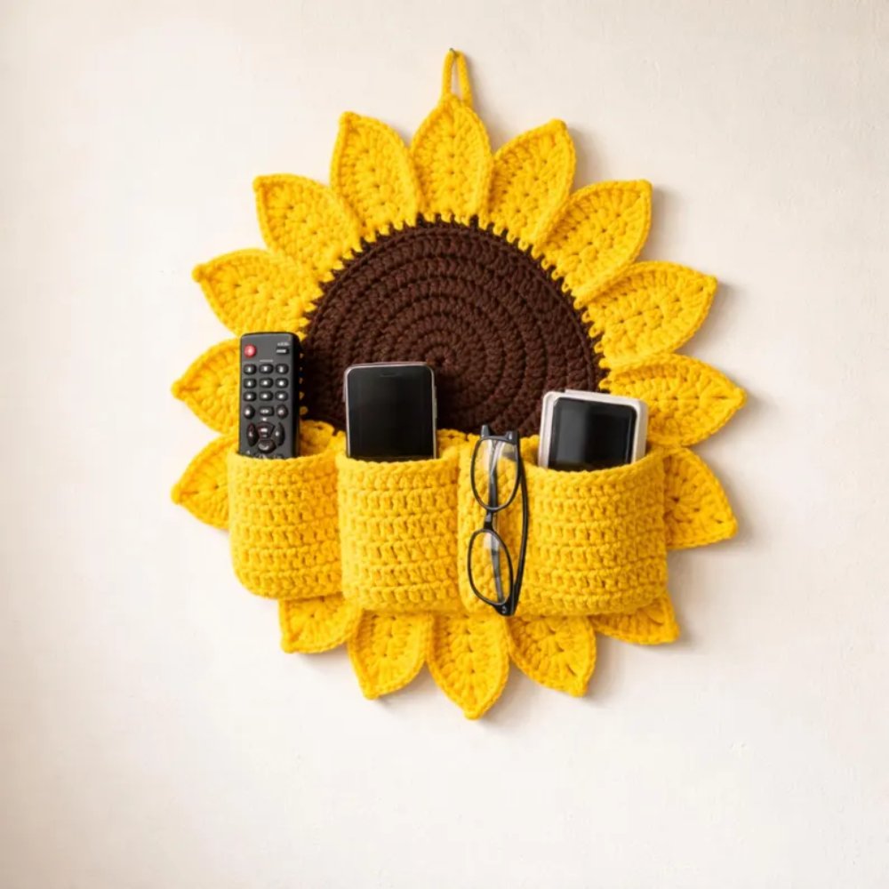 Handmade sunflower wall pocket organizer for home decor and small item storage use in Pakistan