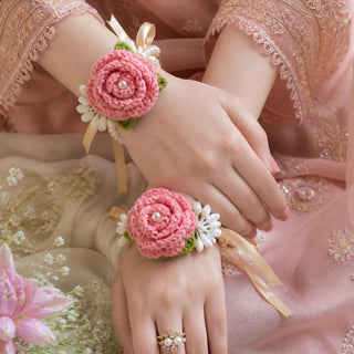 Pink Crochet Gajry for Girls, soft floral wrist accessory for weddings and events in Pakistan