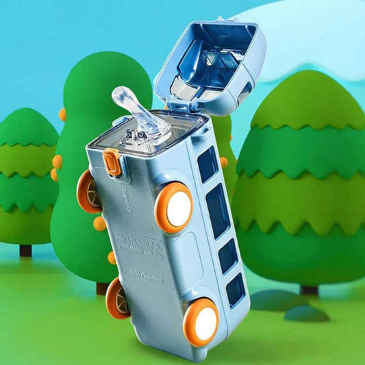 Bus Shape Kids Water Bottle with Straw & Strap, easy carry bottle with strap for kids in Pakistan
